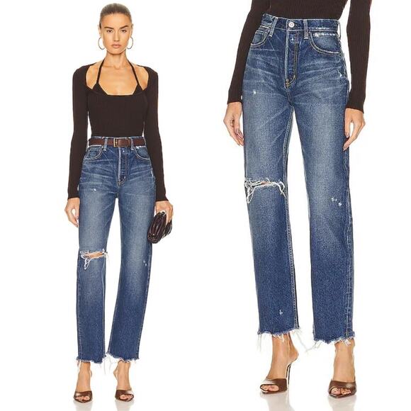 Moussy Vintage | Guilford Wide Straight Jeans Medium Wash 113 Dark Blue 30 - Picture 1 of 16